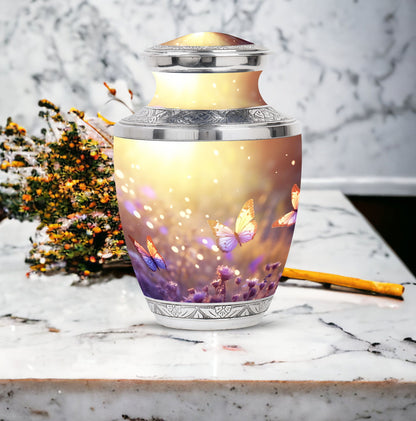 Elegant Butterflies Fly Morning Urn, ideal funeral urns for adult male human ashes, a significant memorial token