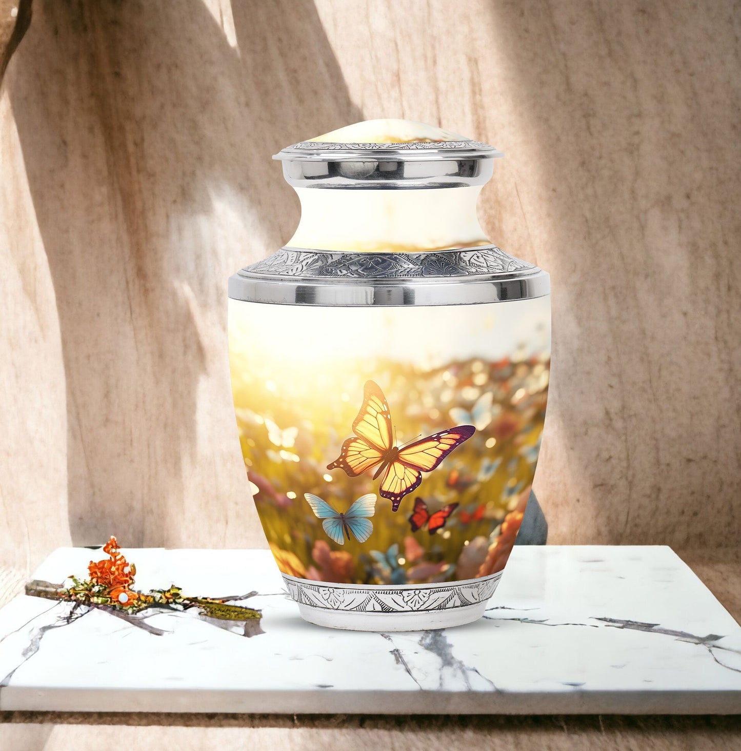 Classic 3-inch Butterflies Memorial Urn made of Aluminium