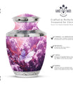Classic purple butterflies urn for human ashes.
