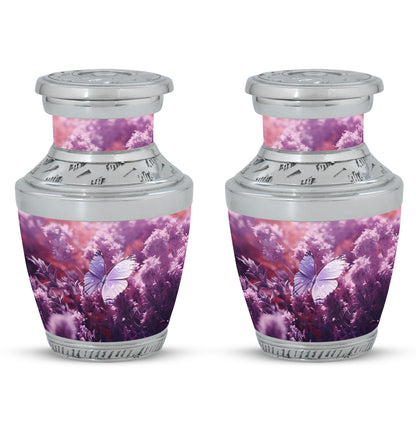 Classic purple butterflies urn for human ashes.