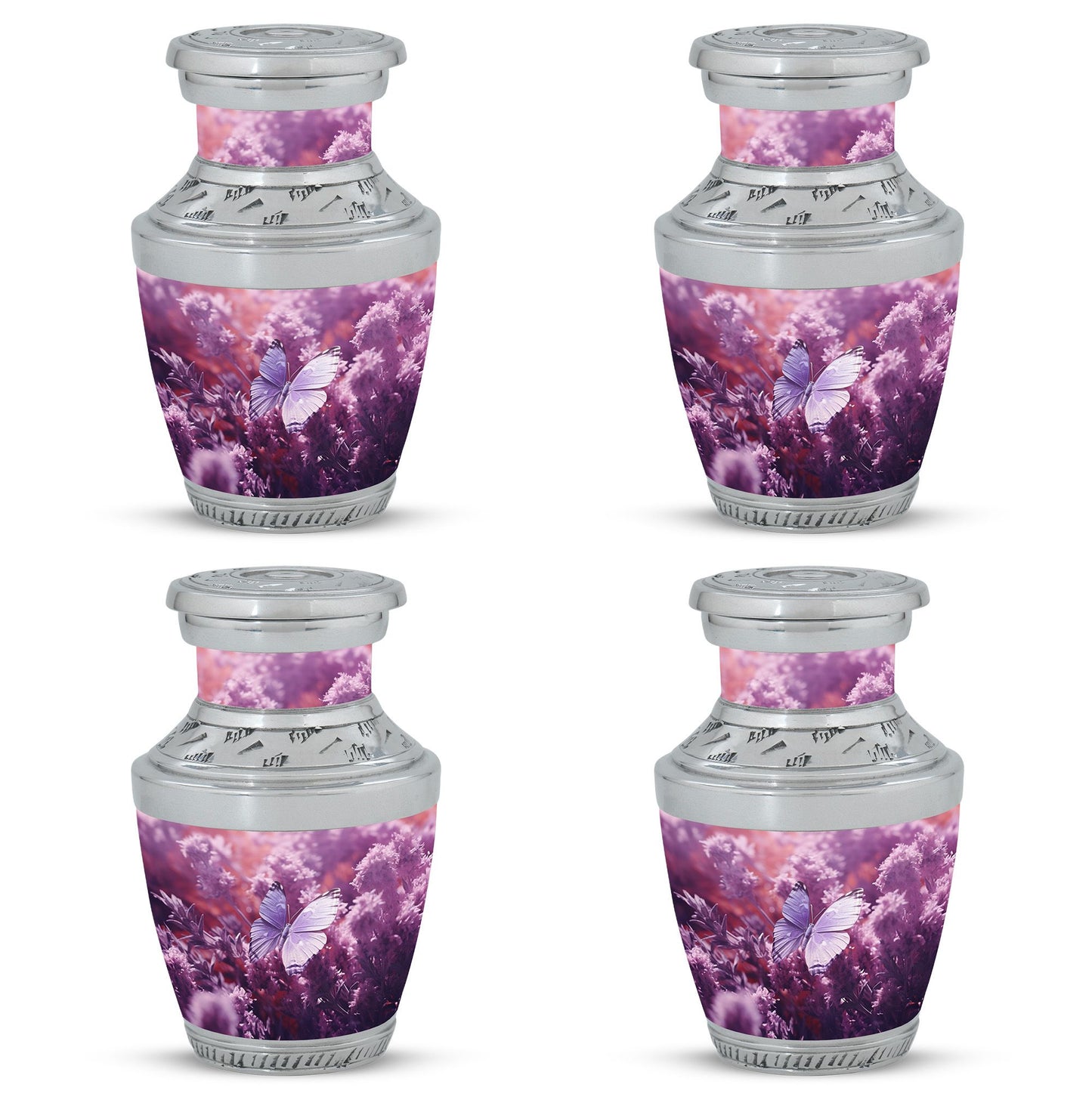 Classic purple butterflies urn for human ashes.