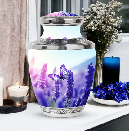 Classic 3-inch Purple Butterflies Aluminium Cremation Urn
