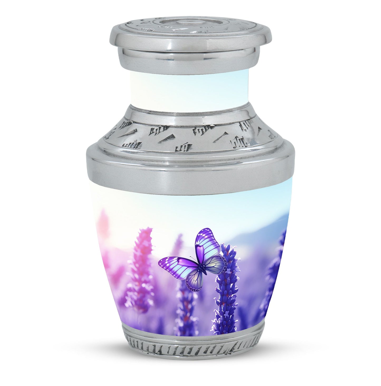 Classic 3-inch Purple Butterflies Aluminium Cremation Urn