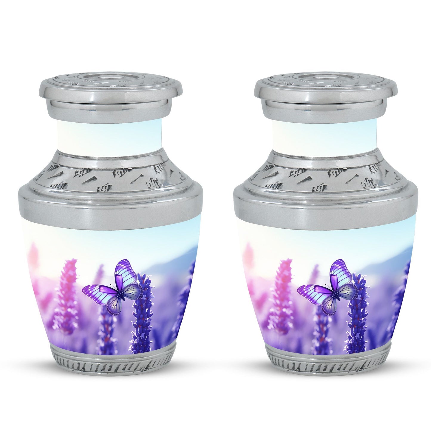 Classic 3-inch Purple Butterflies Aluminium Cremation Urn