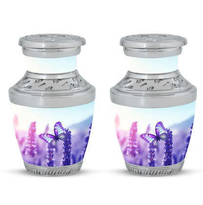 Classic 3-inch Purple Butterflies Aluminium Cremation Urn
