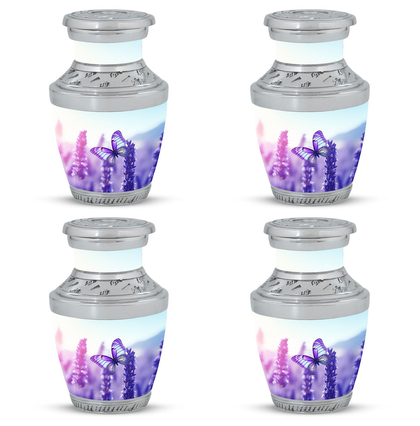 Classic 3-inch Purple Butterflies Aluminium Cremation Urn