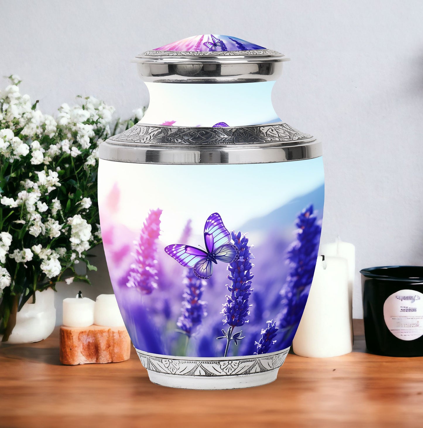 Classic 3-inch Purple Butterflies Aluminium Cremation Urn