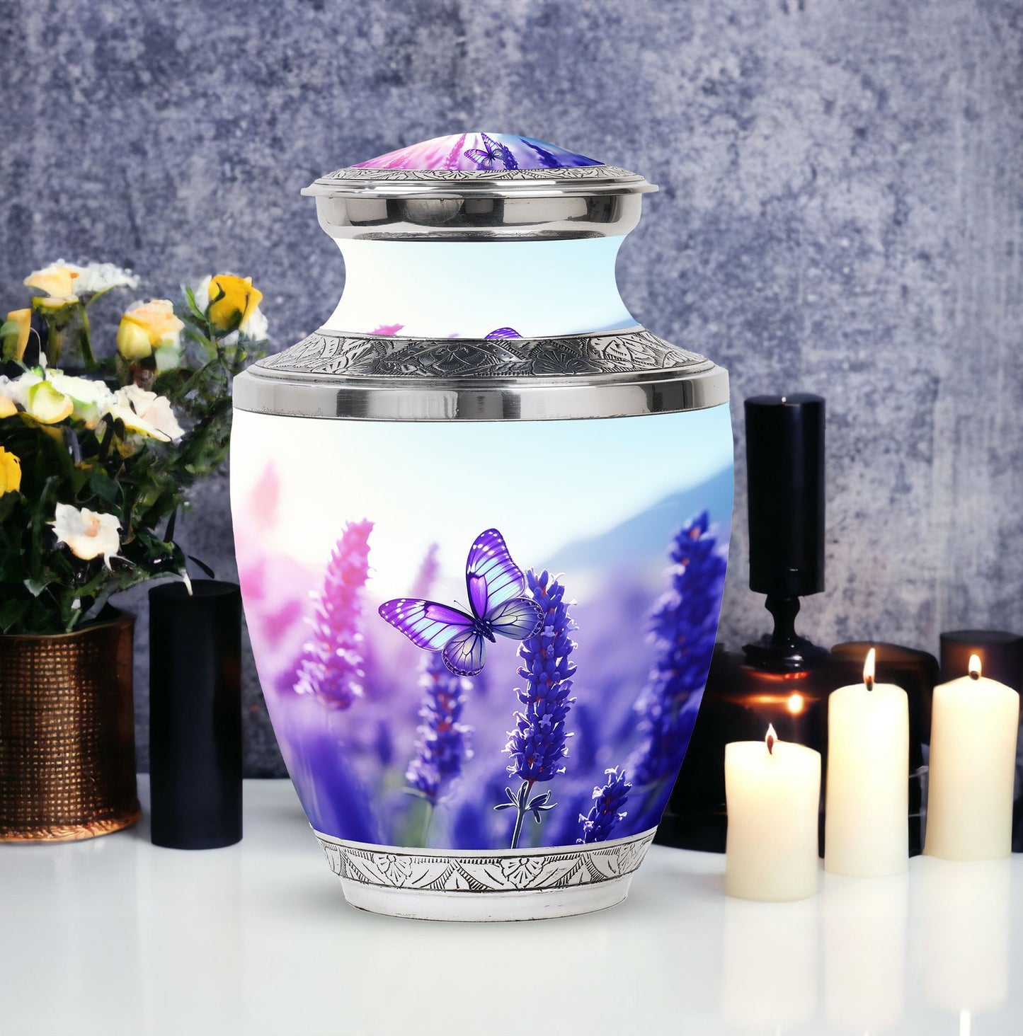 Classic 3-inch Purple Butterflies Aluminium Cremation Urn