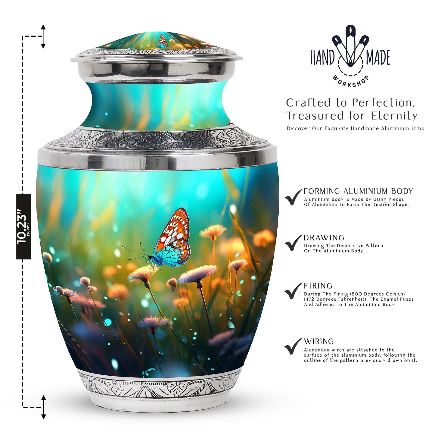 Classic Purple Butterflies Urn, a unique Large Urn for Ashes