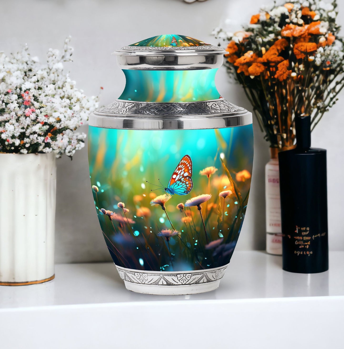 Classic Purple Butterflies Urn, a unique Large Urn for Ashes