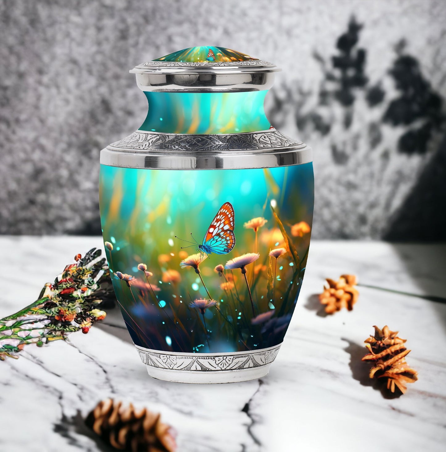 Classic Purple Butterflies Urn, a unique Large Urn for Ashes
