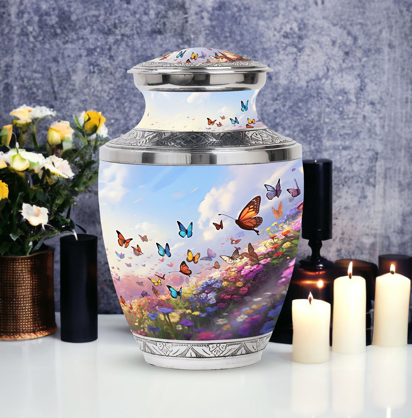 Fantasy Butterfly Urn for Human Ashes, Large Classic Urn.