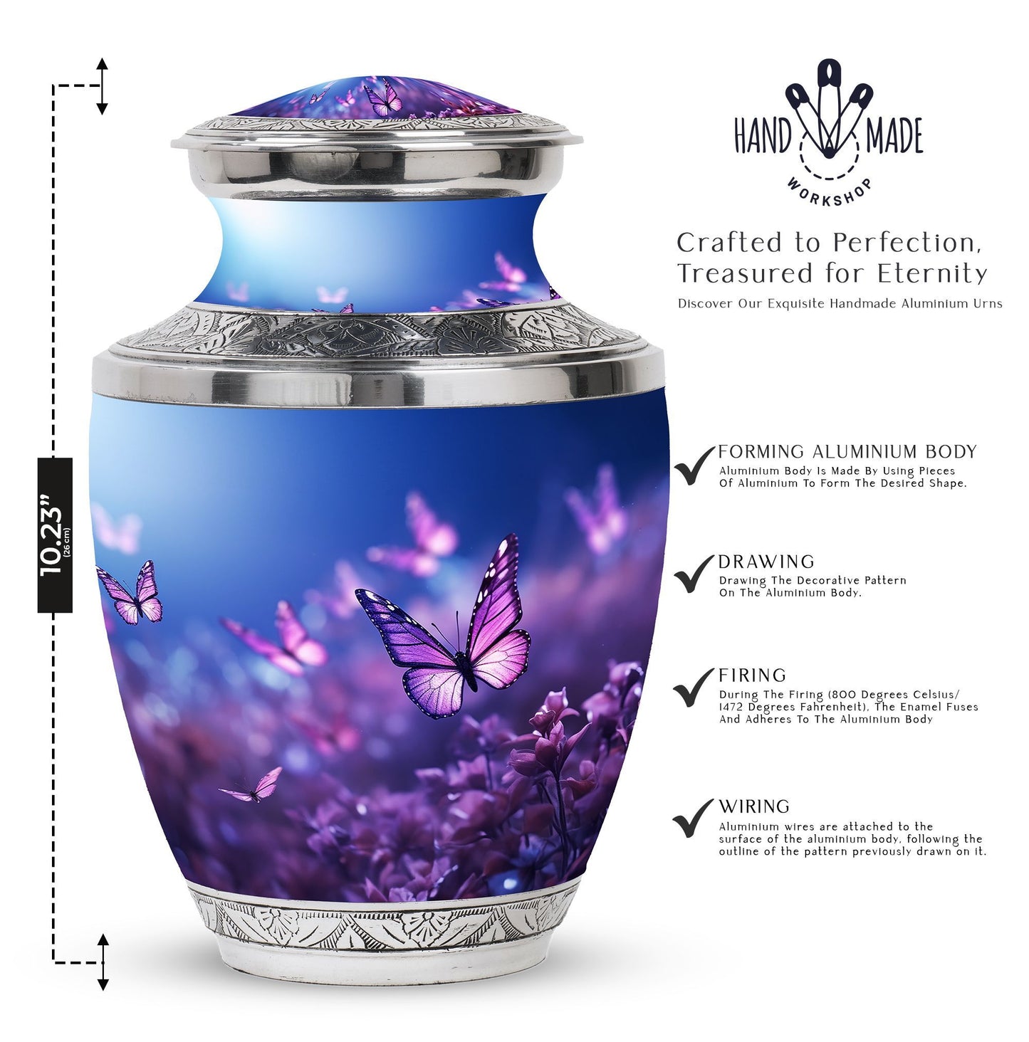 Purple Butterfly Urn for Ashes, 3-inch, Classic Design.