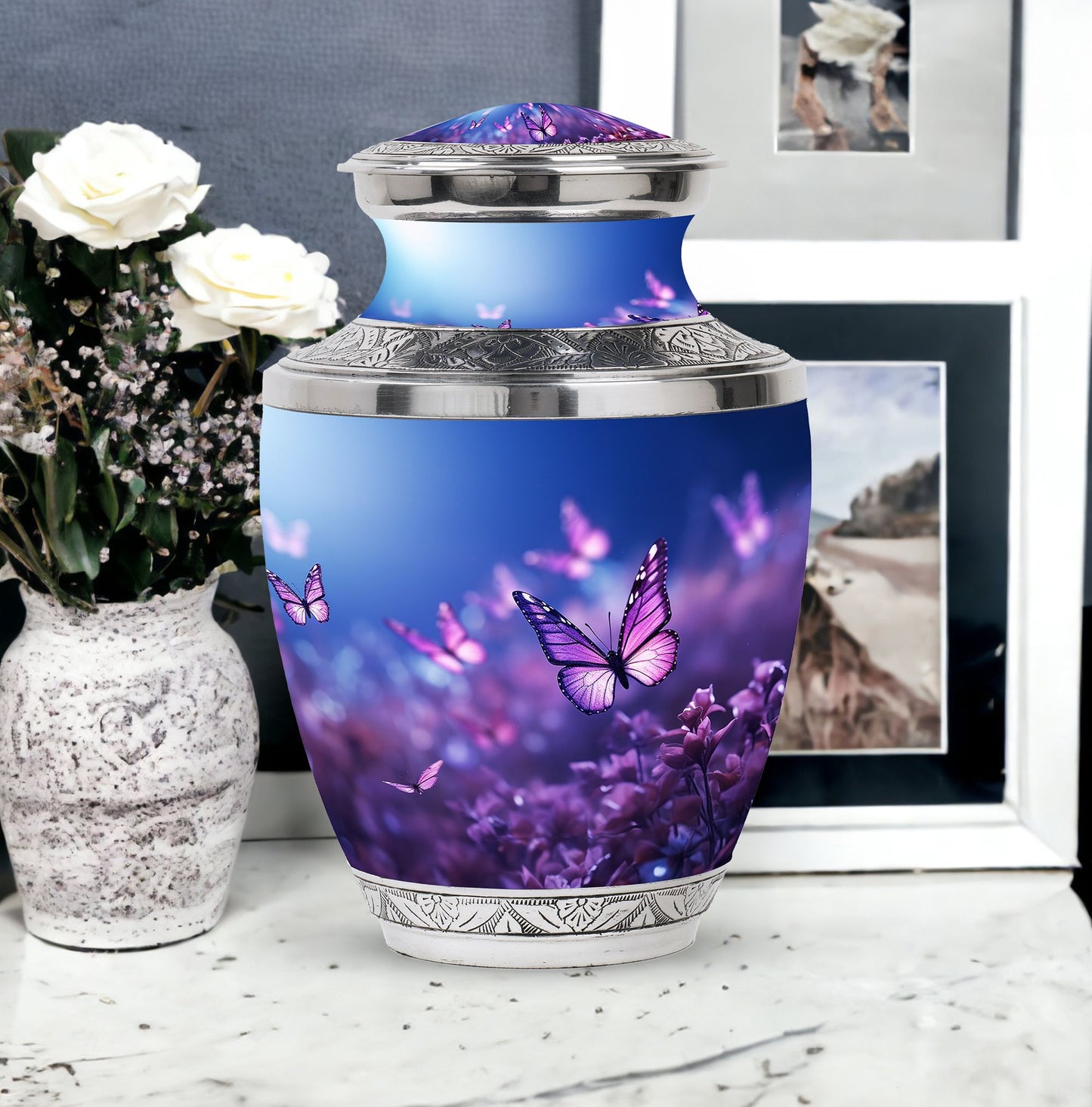 Purple Butterfly Urn for Ashes, 3-inch, Classic Design.