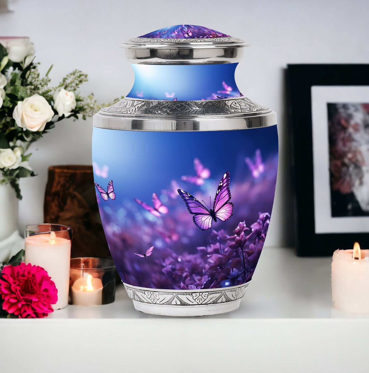 Purple Butterfly Urn for Ashes, 3-inch, Classic Design.