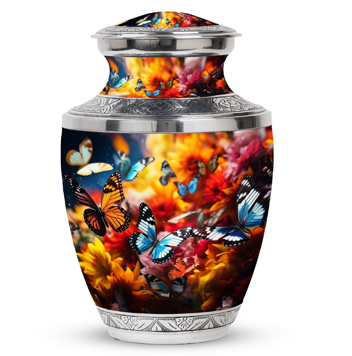 Blue Butterfly Urn, classic large urn for cremation ashes