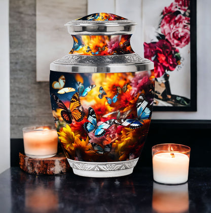 Blue Butterfly Urn, classic large urn for cremation ashes