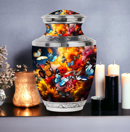 Blue Butterfly Urn, classic large urn for cremation ashes