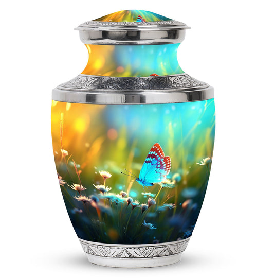 Personalized Butterfly Fly Sunset Meadow Memorial Urn