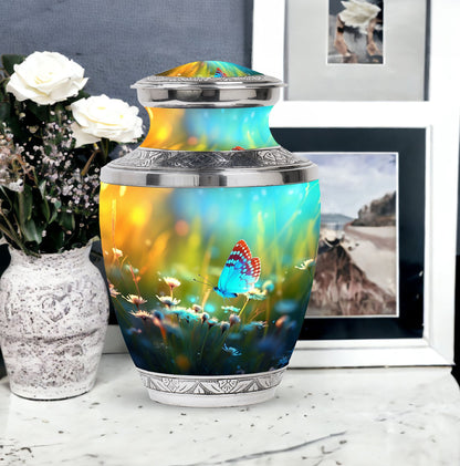 Personalized Butterfly Fly Sunset Meadow Memorial Urn
