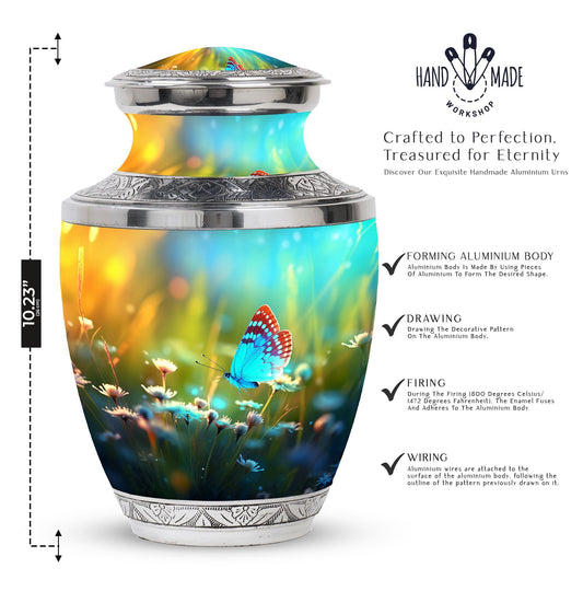 Personalized Butterfly Fly Sunset Meadow Memorial Urn