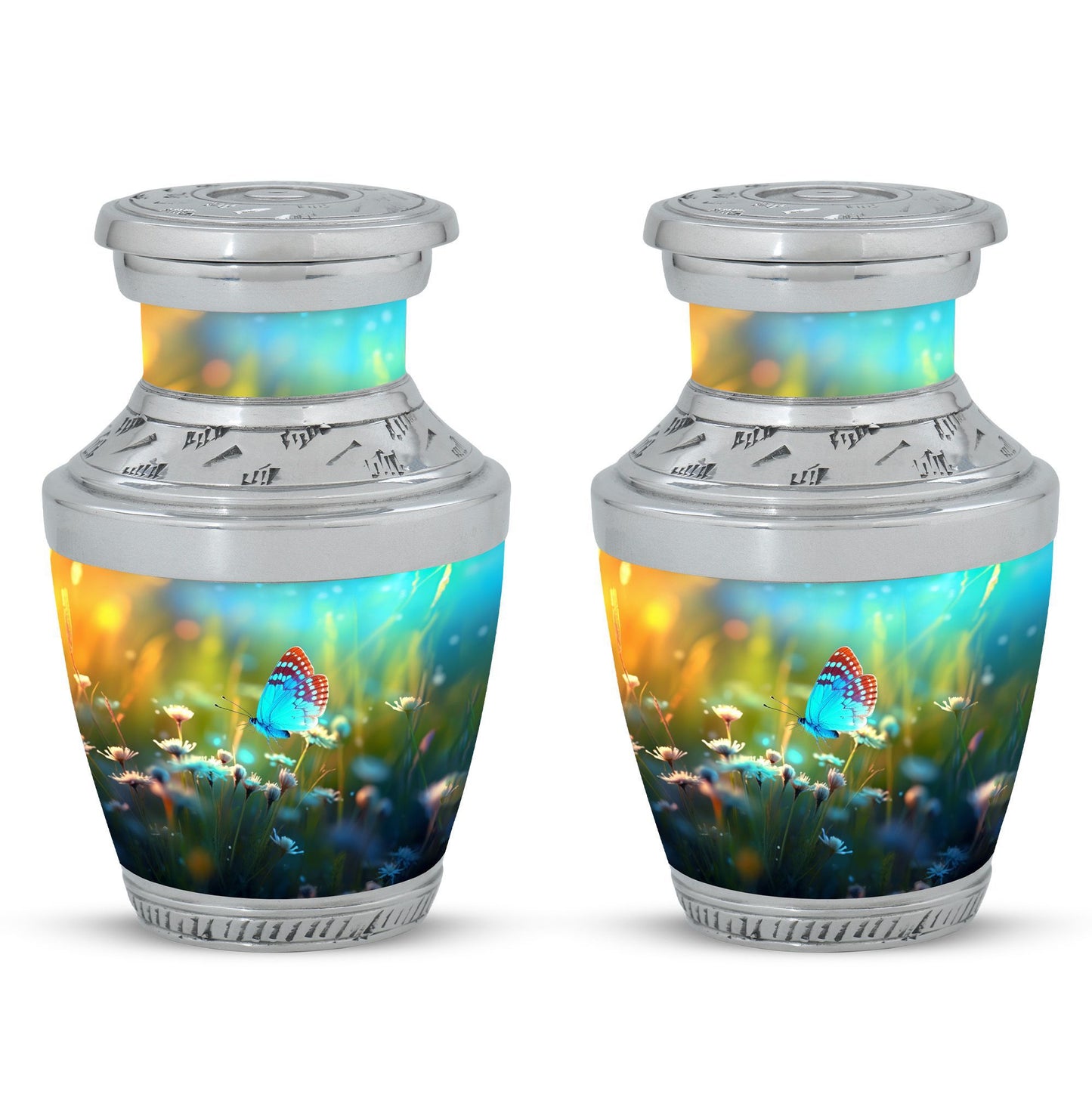 Personalized Butterfly Fly Sunset Meadow Memorial Urn
