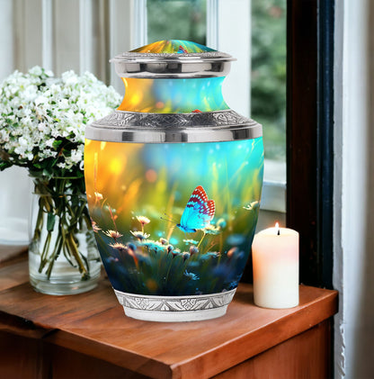 Personalized Butterfly Fly Sunset Meadow Memorial Urn