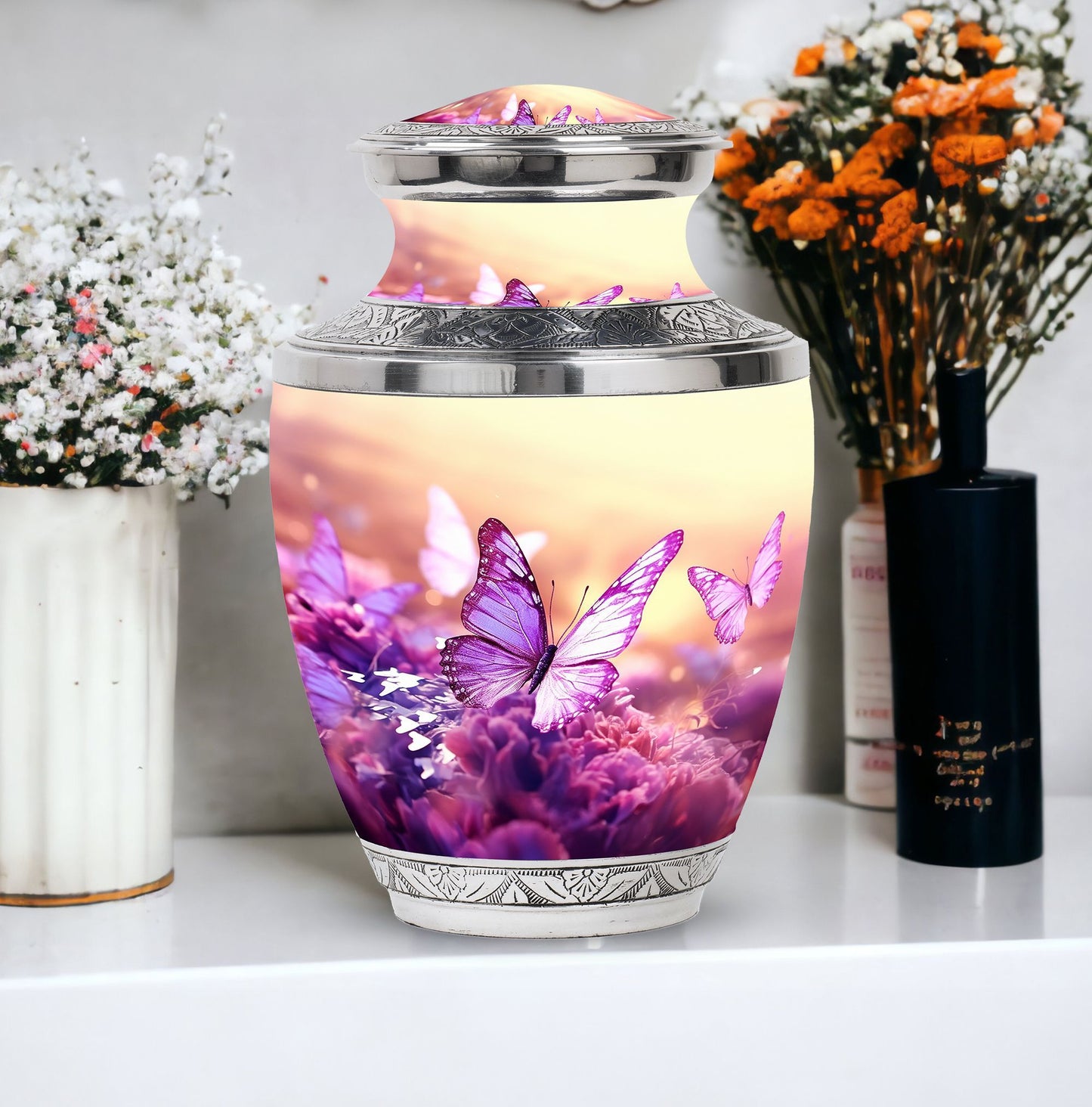 Customizable 3-inch Butterfly in Meadow Urn for Human Ashes.