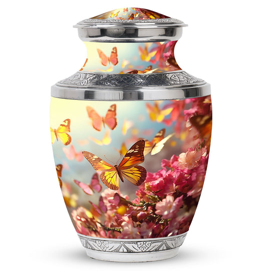Colorful Butterflies Urn for cremation, a 10 inch large urn