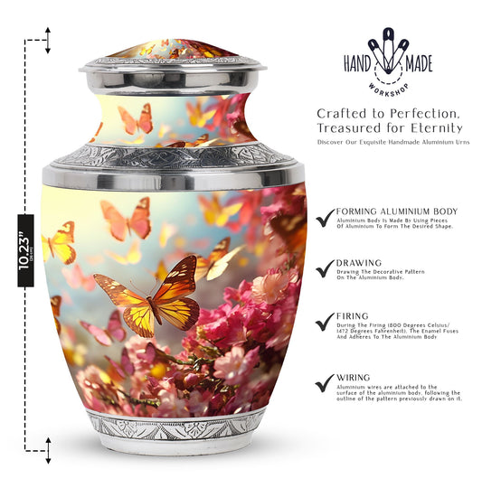 Colorful Butterflies Urn for cremation, a 10 inch large urn