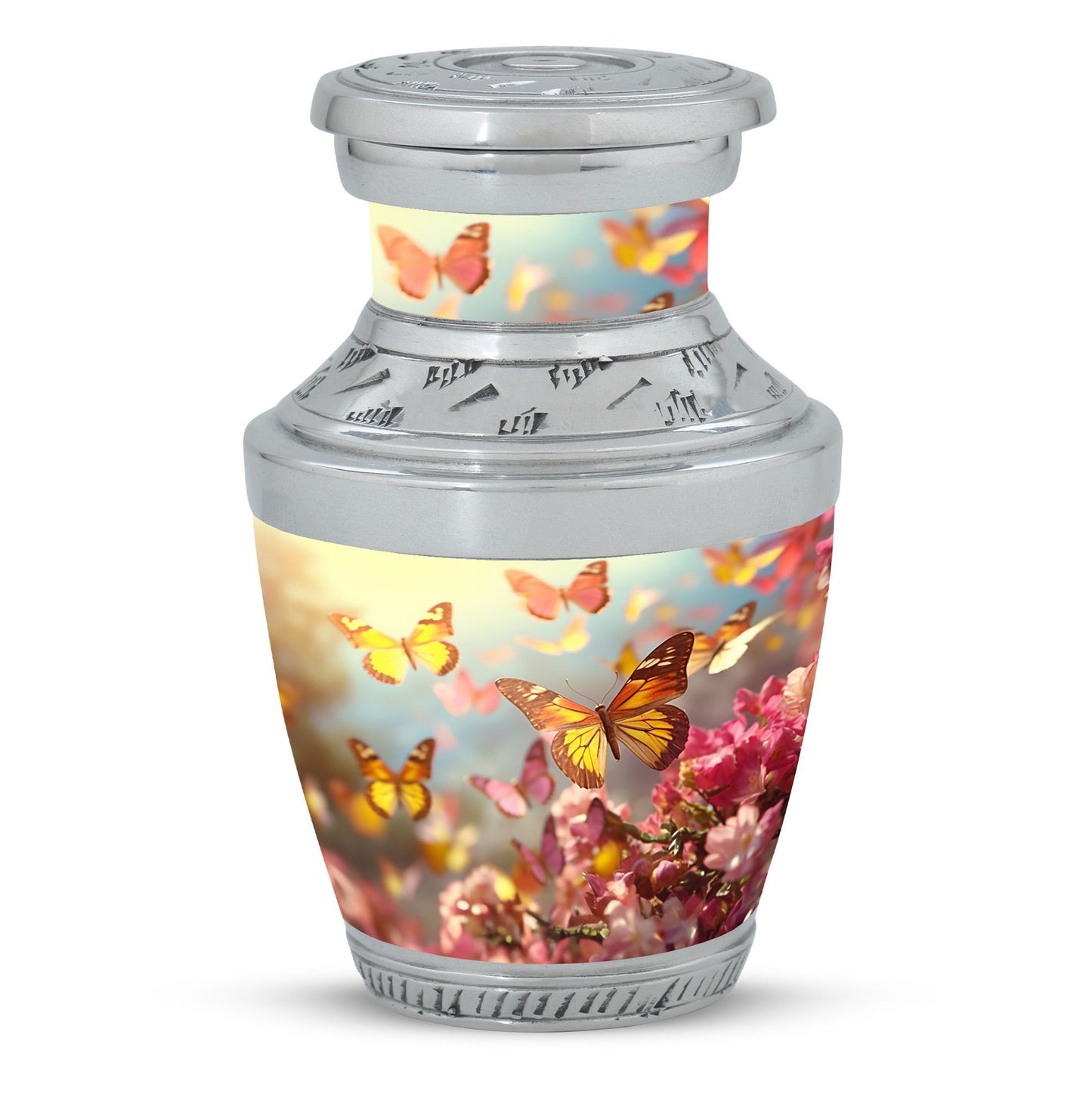 Colorful Butterflies Urn for cremation, a 10 inch large urn