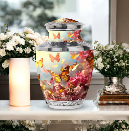 Colorful Butterflies Urn for cremation, a 10 inch large urn