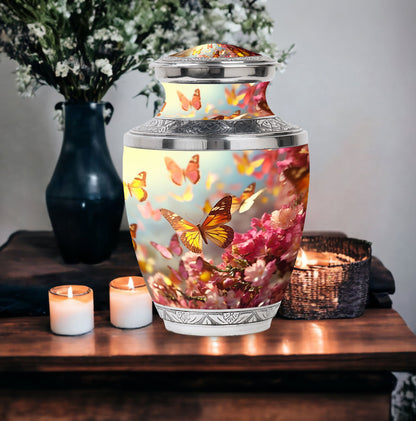 Colorful Butterflies Urn for cremation, a 10 inch large urn