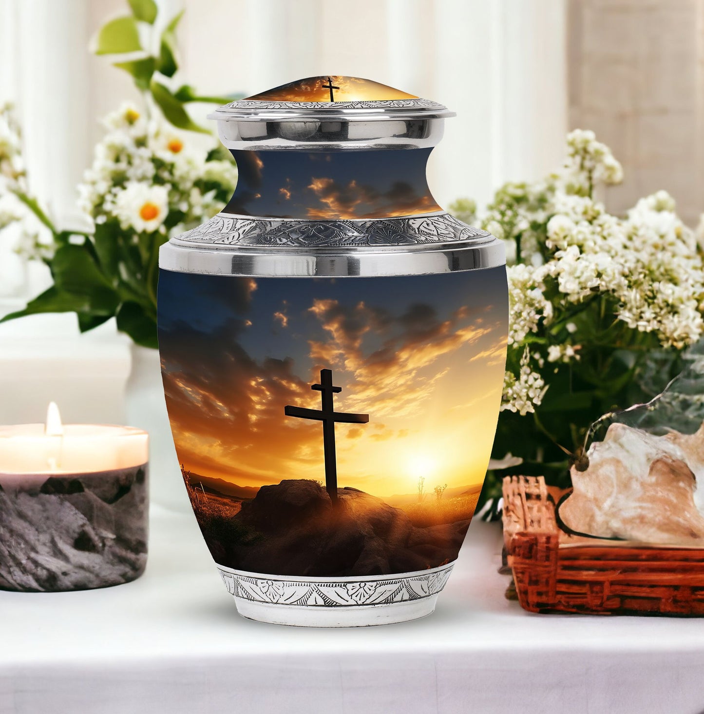 Large classic Christ Urn in blue sky