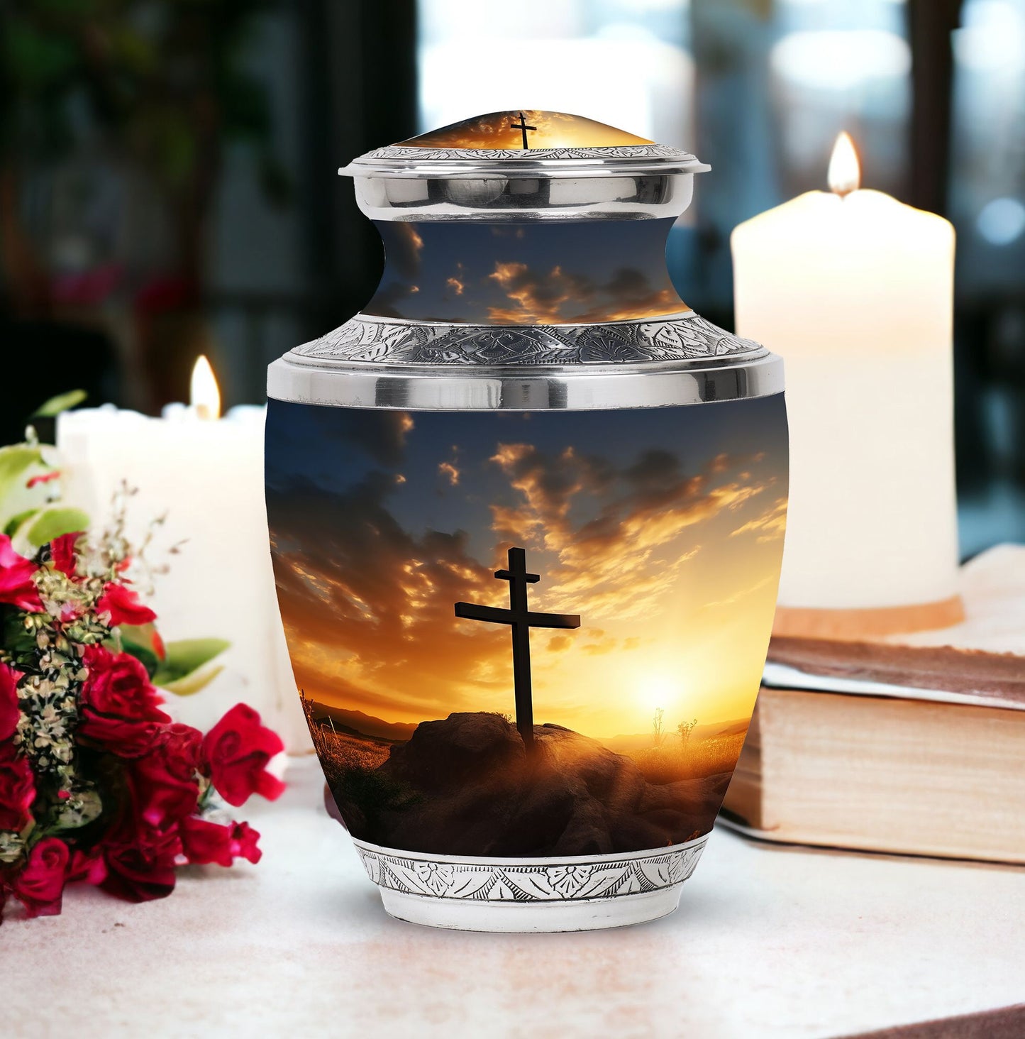 Large classic Christ Urn in blue sky