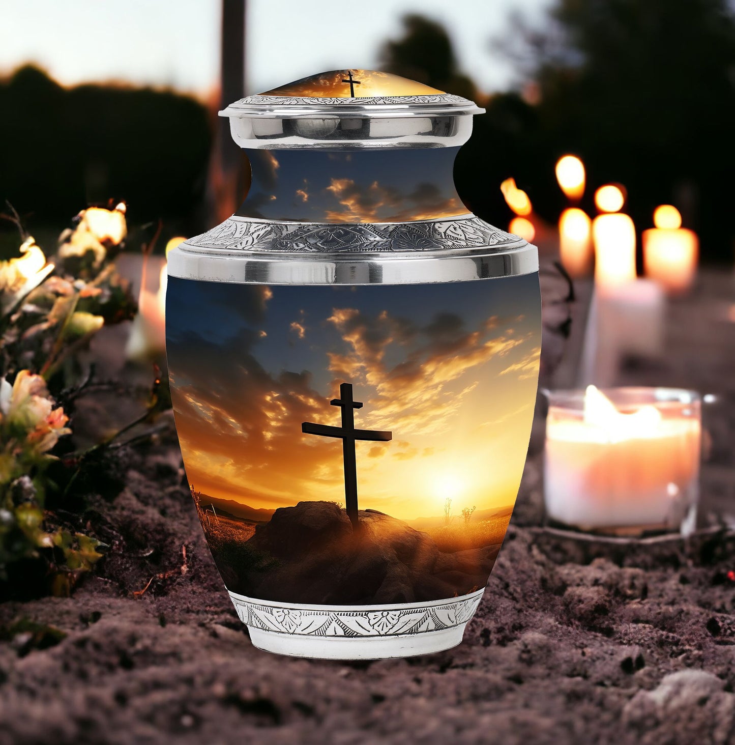 Large classic Christ Urn in blue sky