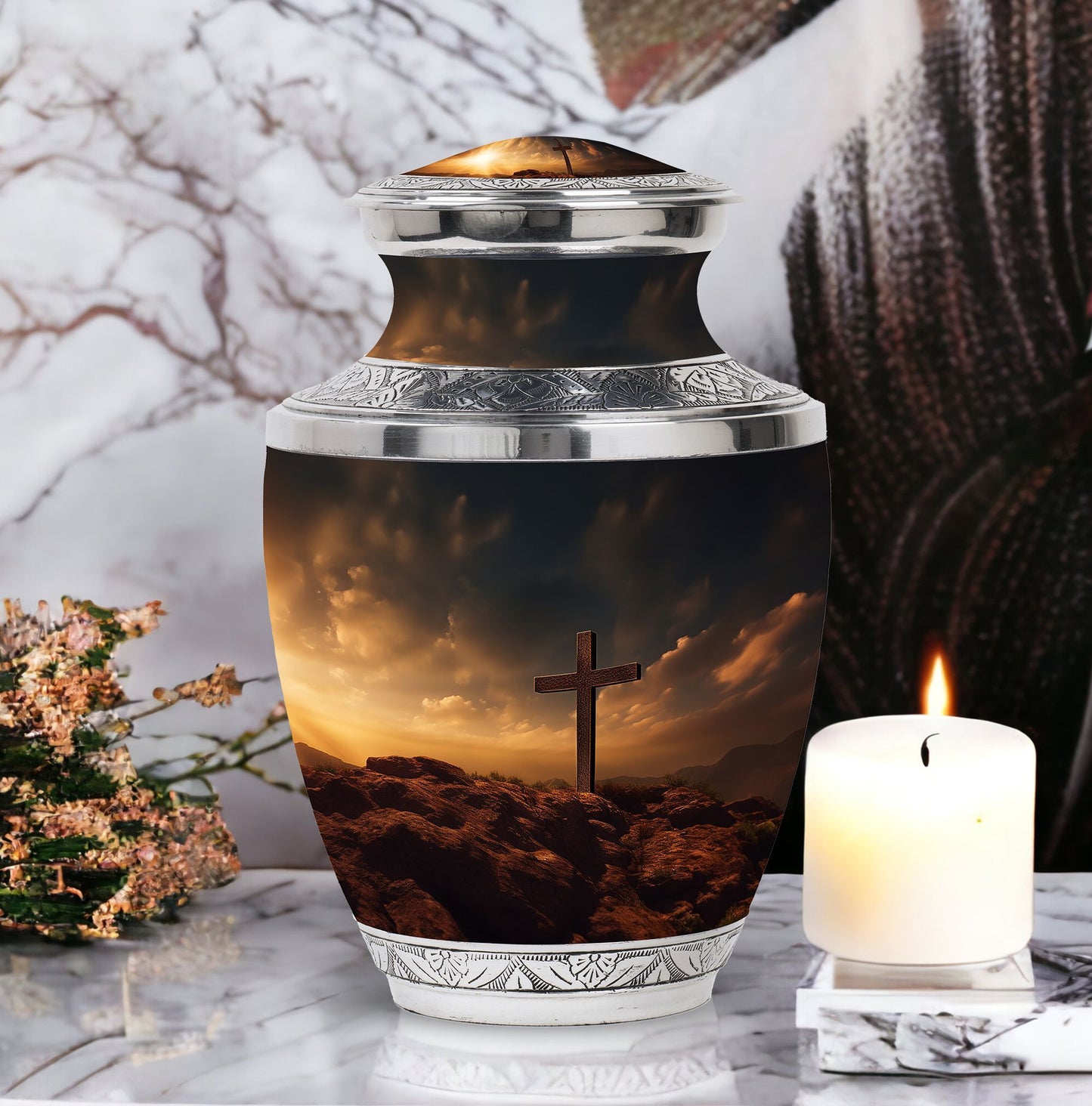 Jesus Crucifixion 3-inch Classic Aluminium Urn