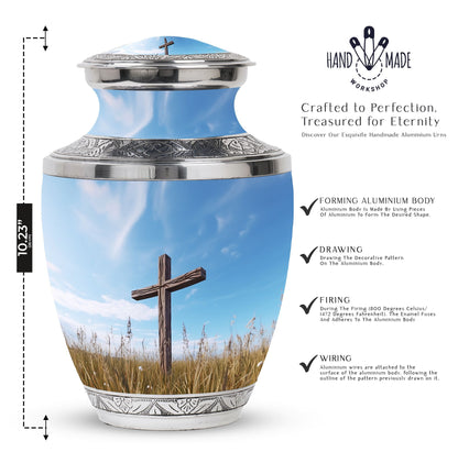 Classic 3-inch Jesus Christ Cross cremation urn.