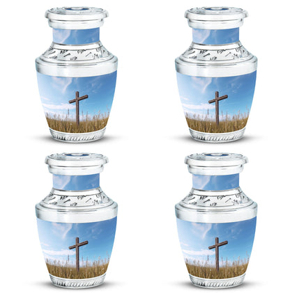 Classic 3-inch Jesus Christ Cross cremation urn.