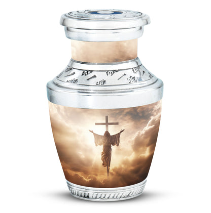 3-inch Jesus Christ cross cremation urn.