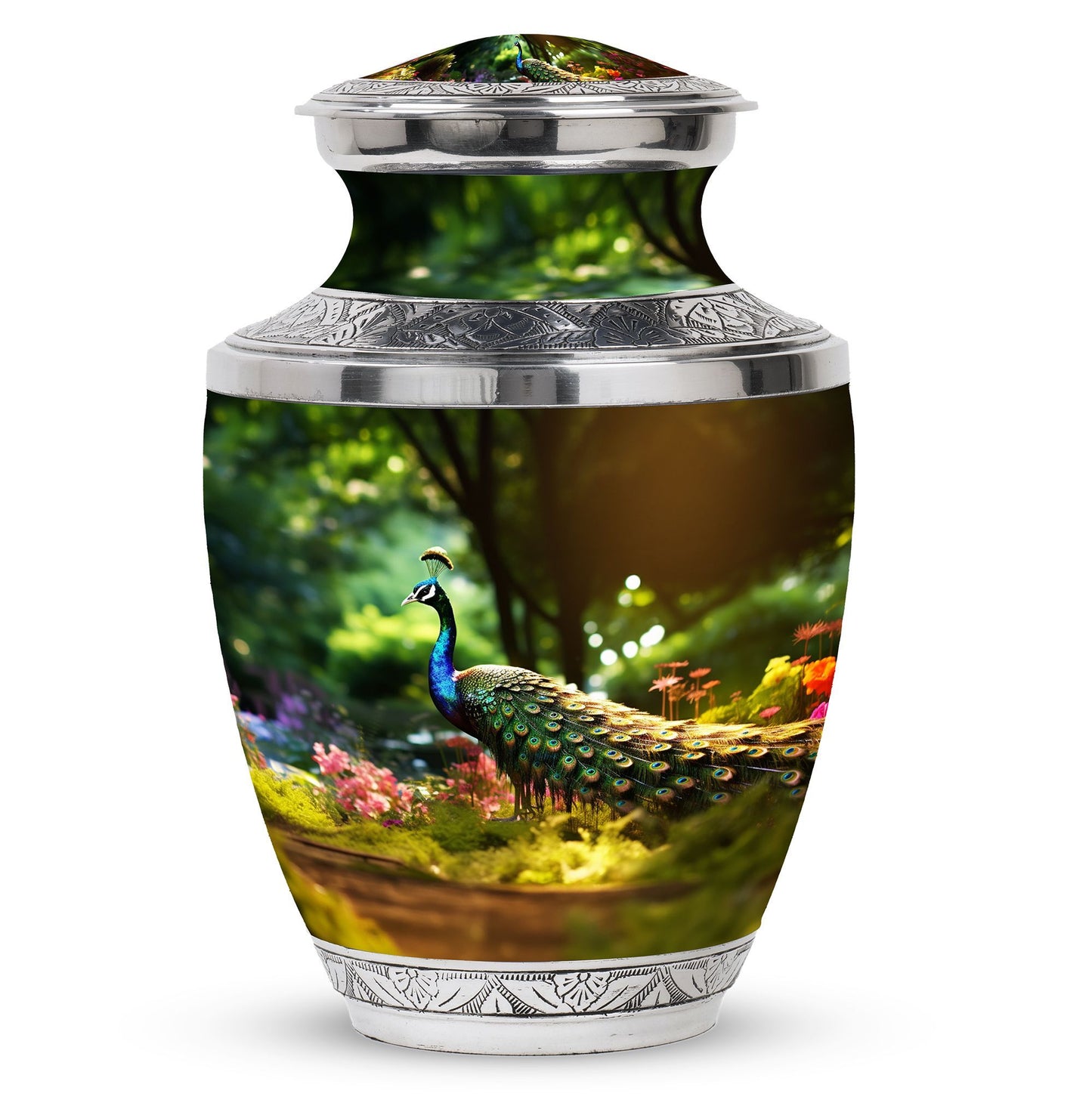 Classic 3-inch aluminium Peacock Memorial Urn.
