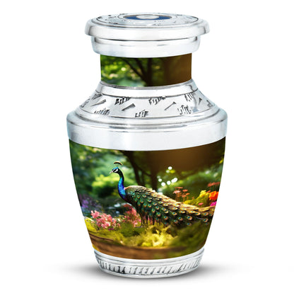 Classic 3-inch aluminium Peacock Memorial Urn.