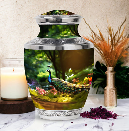 Classic 3-inch aluminium Peacock Memorial Urn.