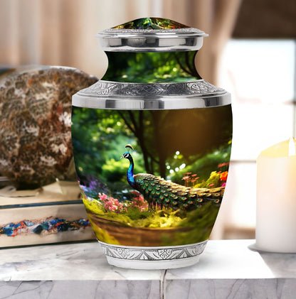 Classic 3-inch aluminium Peacock Memorial Urn.