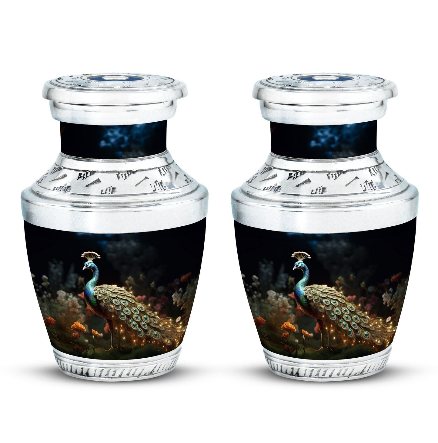 Classic 10-inch peacock urn for ashes.