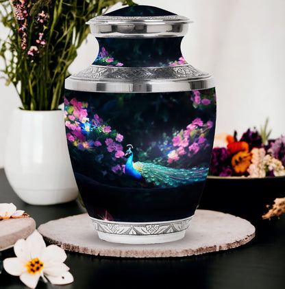 Personalizable Peacock Classic Urn for Cremation Ashes.