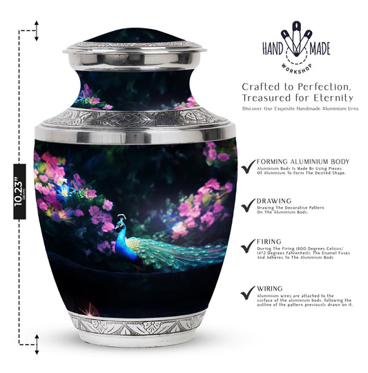 Personalizable Peacock Classic Urn for Cremation Ashes.