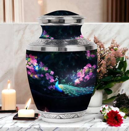 Personalizable Peacock Classic Urn for Cremation Ashes.