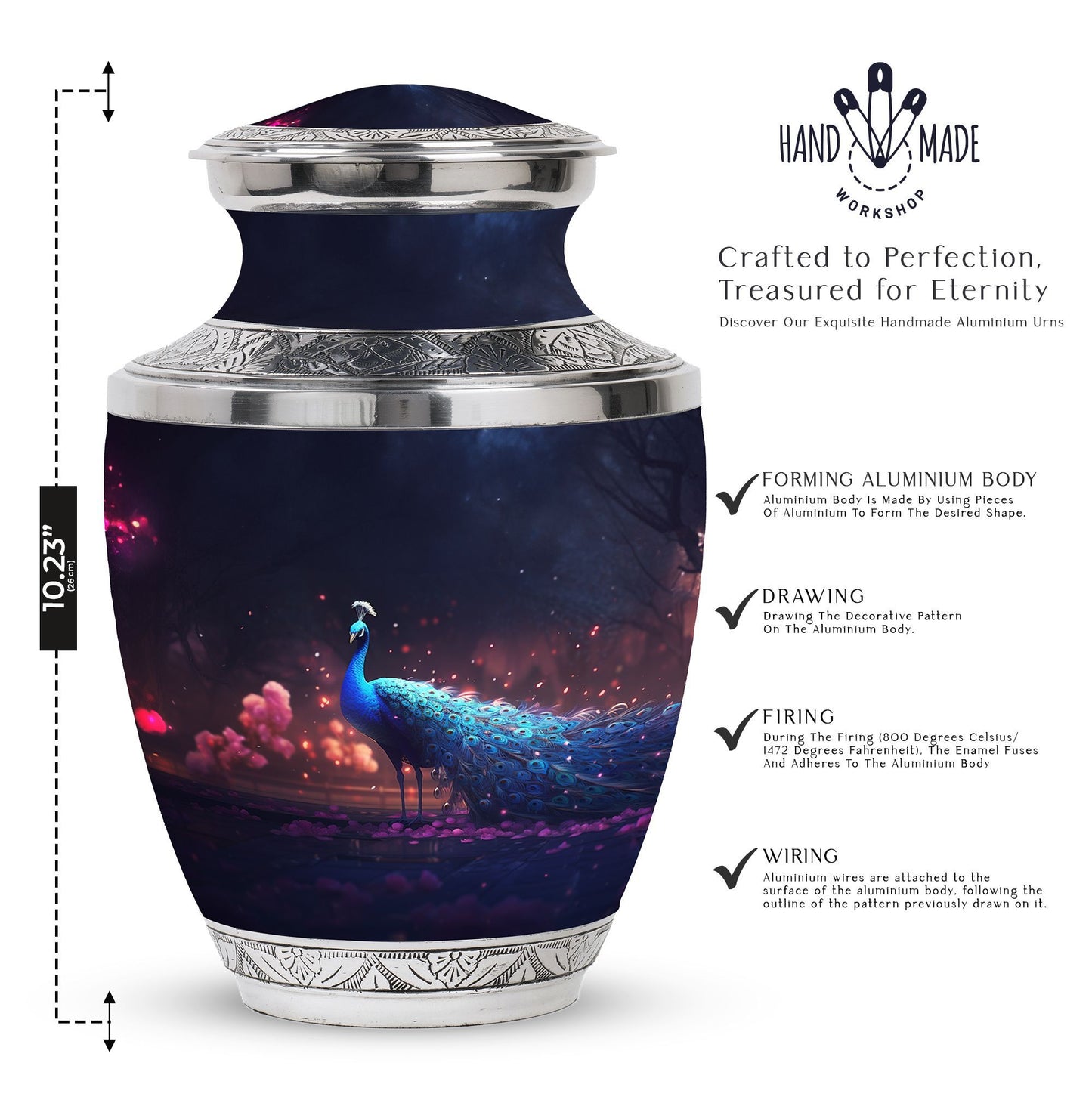 Regal 3-inch Peacock Cremation Urn Made from Aluminium.