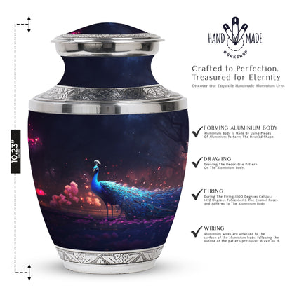 Regal 3-inch Peacock Cremation Urn Made from Aluminium.